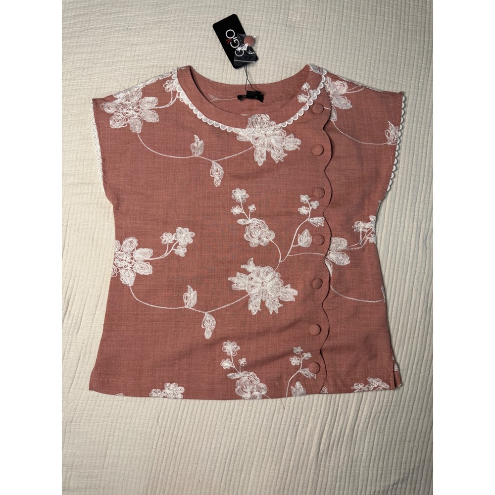 NWT Gigio Floral Embroidered Rose Scallop Button Lace Trim Size S